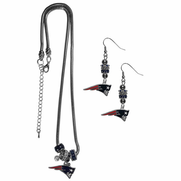NFL - New England Patriots Euro Bead Earrings and Necklace Set-Jewelry & Accessories,NFL Jewelry,New England Patriots Jewelry-JadeMoghul Inc.