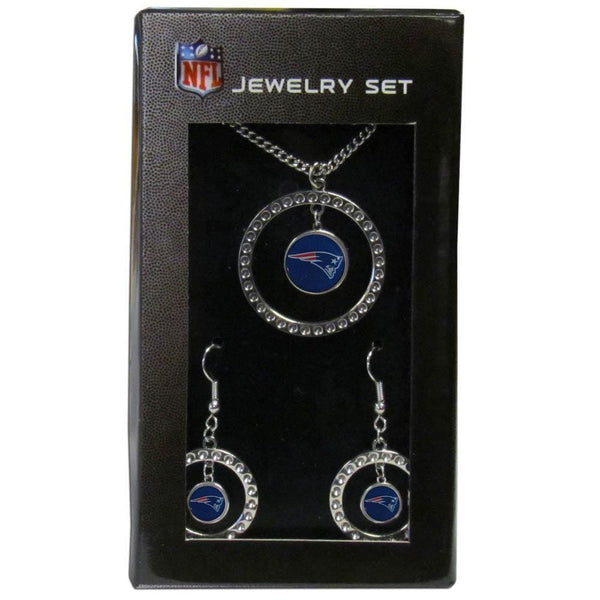 NFL - New England Patriots Rhinestone Hoop Jewelry Set-Jewelry & Accessories,Jewelry Sets,Rhinestone Earrings and Necklaces,NFL Rhinestone Earrings and Necklaces-JadeMoghul Inc.