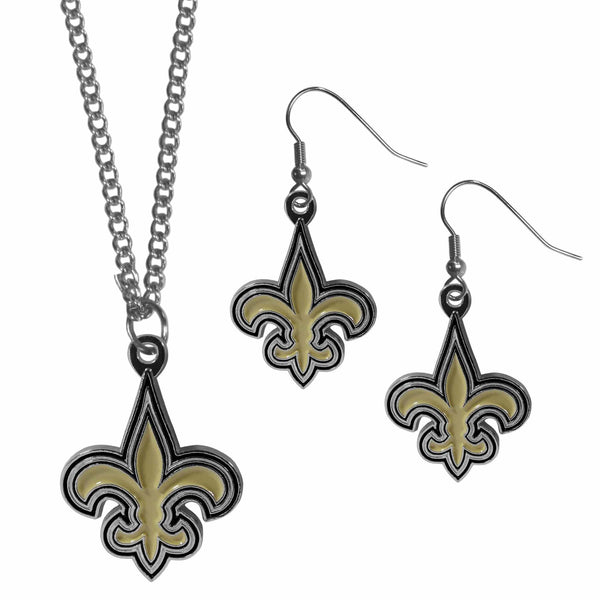 NFL - New Orleans Saints Dangle Earrings and Chain Necklace Set-Jewelry & Accessories,Jewelry Sets,Dangle Earrings & Chain Necklace-JadeMoghul Inc.