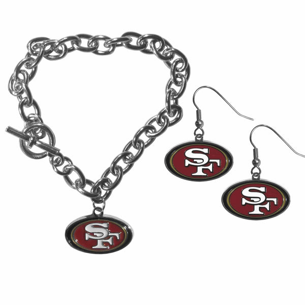 NFL - San Francisco 49ers Chain Bracelet and Dangle Earring Set-Jewelry & Accessories,NFL Jewelry,San Francisco 49ers Jewelry-JadeMoghul Inc.