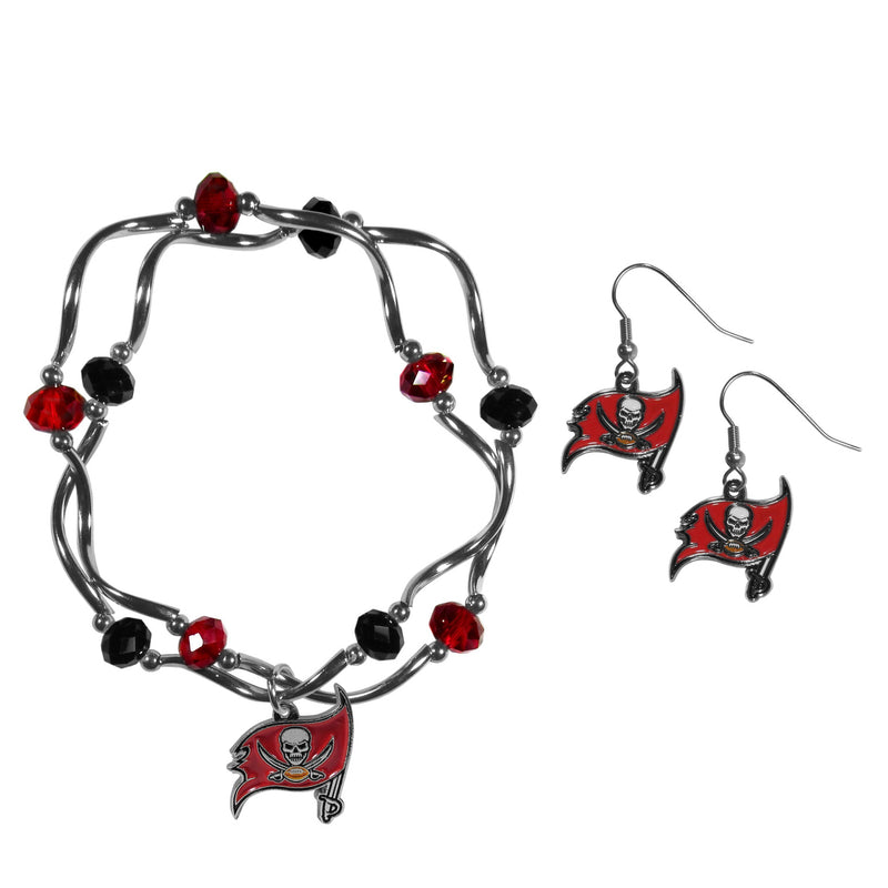 NFL - Tampa Bay Buccaneers Dangle Earrings and Crystal Bead Bracelet Set-Jewelry & Accessories,NFL Jewelry,Tampa Bay Buccaneers Jewelry-JadeMoghul Inc.