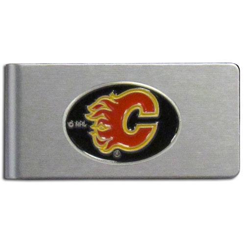 NHL - Calgary Flames Brushed Metal Money Clip-Wallets & Checkbook Covers,Money Clips,Brushed Money Clips,NHL Brushed Money Clips-JadeMoghul Inc.