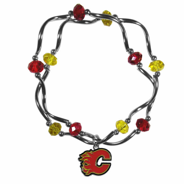 NHL - Calgary Flames Crystal Bead Bracelet-Jewelry & Accessories,Bracelets,Crystal Bead Bracelets,NHL Crystal Bead Bracelets-JadeMoghul Inc.