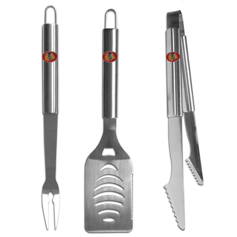 NHL - Chicago Blackhawks 3 pc Stainless Steel BBQ Set-Tailgating & BBQ Accessories,BBQ Tools,3 pc Steel Tool SetNHL 3 pc Steel Tool Set-JadeMoghul Inc.