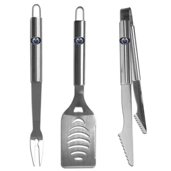 NHL - Edmonton Oilers 3 pc Stainless Steel BBQ Set-Tailgating & BBQ Accessories,BBQ Tools,3 pc Steel Tool SetNHL 3 pc Steel Tool Set-JadeMoghul Inc.
