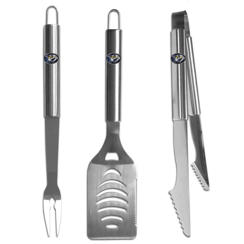 NHL - Nashville Predators 3 pc Stainless Steel BBQ Set-Tailgating & BBQ Accessories,BBQ Tools,3 pc Steel Tool SetNHL 3 pc Steel Tool Set-JadeMoghul Inc.