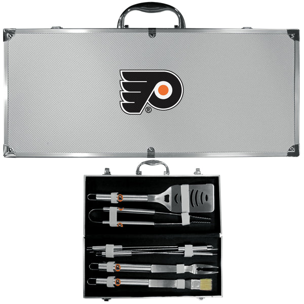 NHL - Philadelphia Flyers 8 pc Stainless Steel BBQ Set w/Metal Case-Tailgating & BBQ Accessories,NHL Tailgating & BBQ Accessories,NHL BBQ Tools,8 pc Steel BBQ Tool Set w/Case-JadeMoghul Inc.