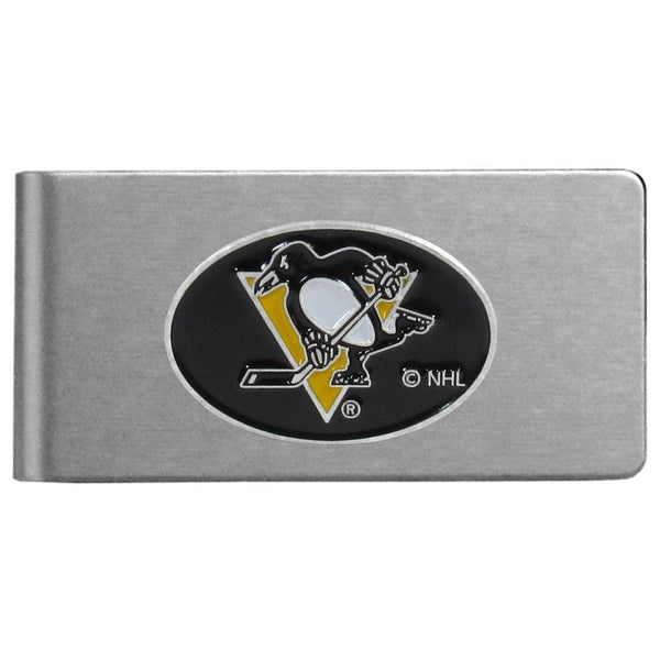 NHL - Pittsburgh Penguins Brushed Metal Money Clip-Wallets & Checkbook Covers,Money Clips,Brushed Money Clips,NHL Brushed Money Clips-JadeMoghul Inc.