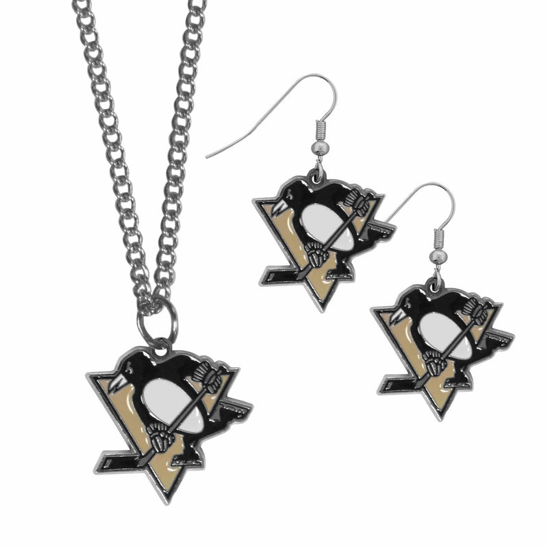 NHL - Pittsburgh Penguins Dangle Earrings and Chain Necklace Set-Jewelry & Accessories,Jewelry Sets,Dangle Earrings & Chain Necklace-JadeMoghul Inc.