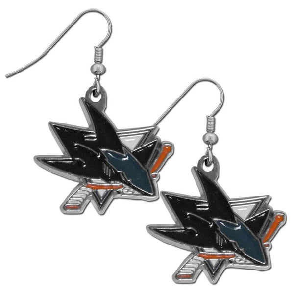 NHL - San Jose Sharks Chrome Dangle Earrings-Jewelry & Accessories,Earrings,Dangle Earrings,Dangle Earrings,NHL Dangle Earrings-JadeMoghul Inc.