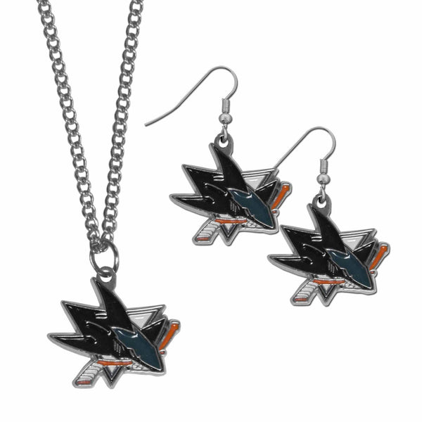 NHL - San Jose Sharks Dangle Earrings and Chain Necklace Set-Jewelry & Accessories,Jewelry Sets,Dangle Earrings & Chain Necklace-JadeMoghul Inc.