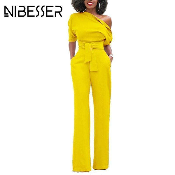 NIBESSER Jumpsuits Women Romper Overalls Sexy One Shoulder Jumpsuit Rompers 2017 Fall Elegant Female Solid Body Suits Z30 AExp