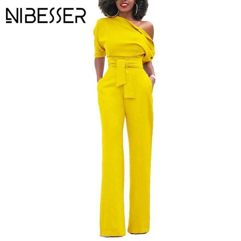 NIBESSER Jumpsuits Women Romper Overalls Sexy One Shoulder Jumpsuit Rompers 2017 Fall Elegant Female Solid Body Suits Z30 AExp