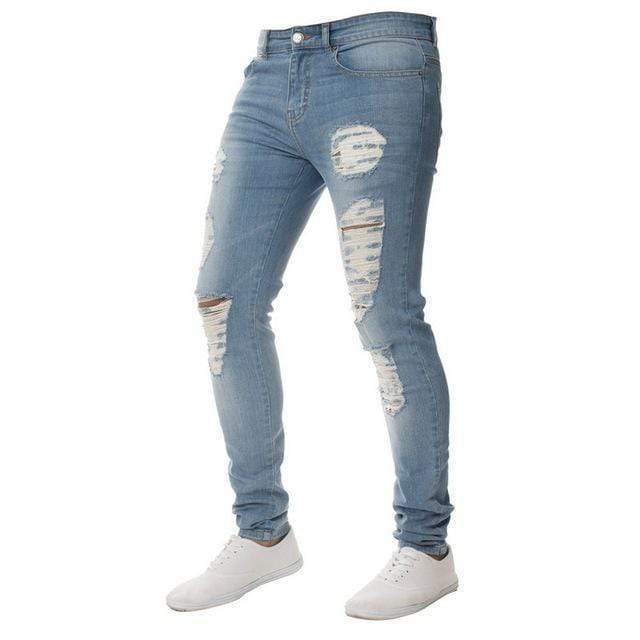 NIBESSER Skinny Blue Jeans Men Autumn Vintage Denim Pencil Pants Casual Stretch Trousers 2018 Sexy Hole Ripped Male Zipper Jeans AExp