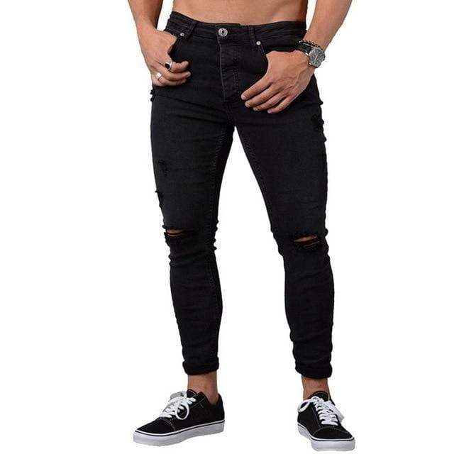 NIBESSER Skinny Blue Jeans Men Autumn Vintage Denim Pencil Pants Casual Stretch Trousers 2018 Sexy Hole Ripped Male Zipper Jeans AExp