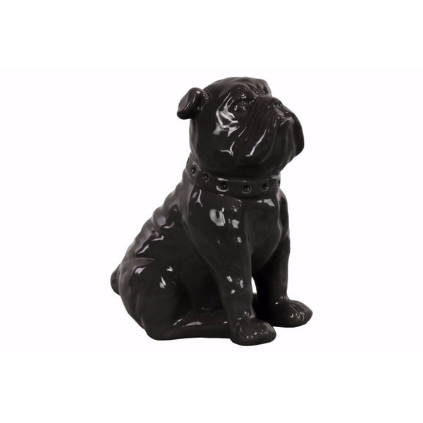 Nifty Sitting British Bulldog Figurine with Collar- Black- Benzara-Animal Statue-Black-Ceramic-JadeMoghul Inc.