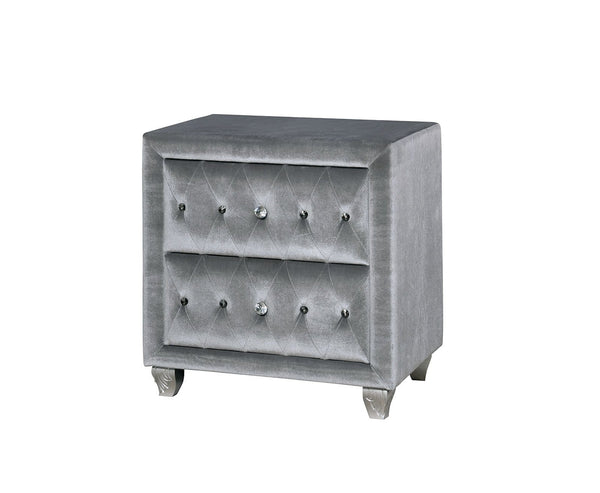 Traditional Fabric and Solid Wood Night Stand With Button Tufting, Gray