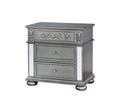 Traditional Solid Wood Night Stand With Floral Carvings Accent, Silver