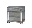 Traditional Solid Wood Night Stand With Floral Carvings Accent, Silver