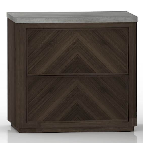 Two Drawer Nightstand With Intricate Parquet Detail And Concrete Top, Brown