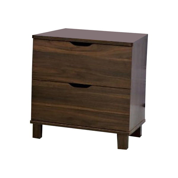 Wooden Night Stand With 2 Drawers , Dark Walnut Brown