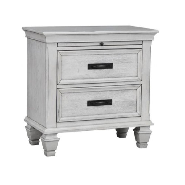 Wooden Nightstand with 2 Drawers & 1 Pull-Out Tray, White