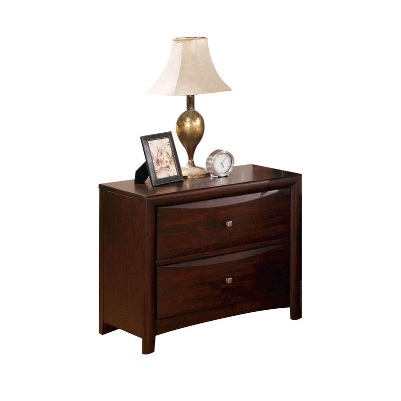 Wooden Nightstand With Two Drawers In Contemporary Style, Espresso Brown