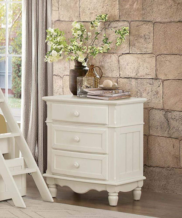Nightstands and Bedside Tables Night Stand with 3 Drawers In Wood White Benzara