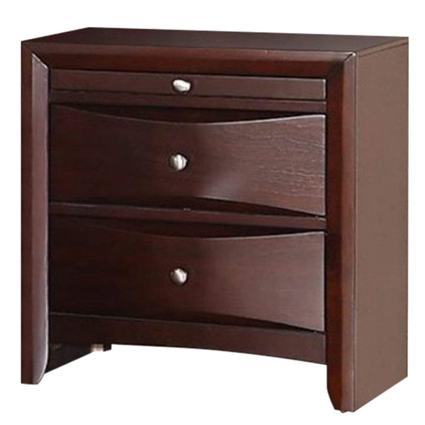 Nightstands and Bedside Tables Pine Wood Night Stand With Two Drawers And Pull Out Tray, Brown Benzara