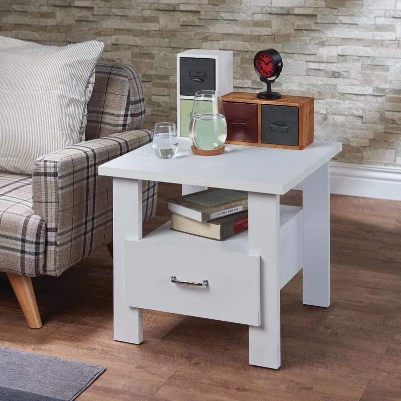 Nightstands and Bedside Tables Square One Drawer Wood Nightstand By Delano, White Benzara