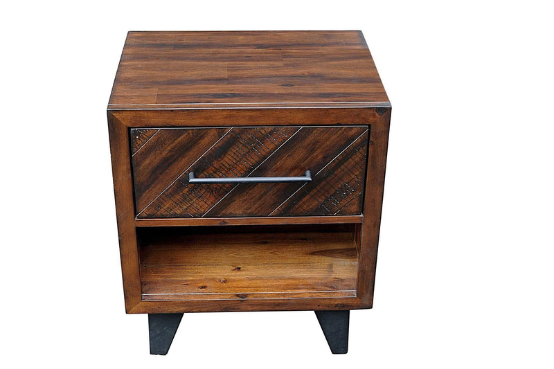 Nightstands Black Nightstand - 17" X 22" X 26" Black Acacia Wood Tobacco Finish metal Nightstand HomeRoots