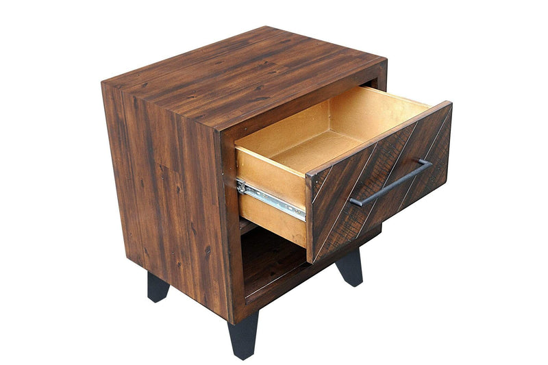 Nightstands Black Nightstand - 17" X 22" X 26" Black Acacia Wood Tobacco Finish metal Nightstand HomeRoots