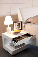 Nightstands White Nightstand - 16" White Glossy Veneer Nightstand HomeRoots