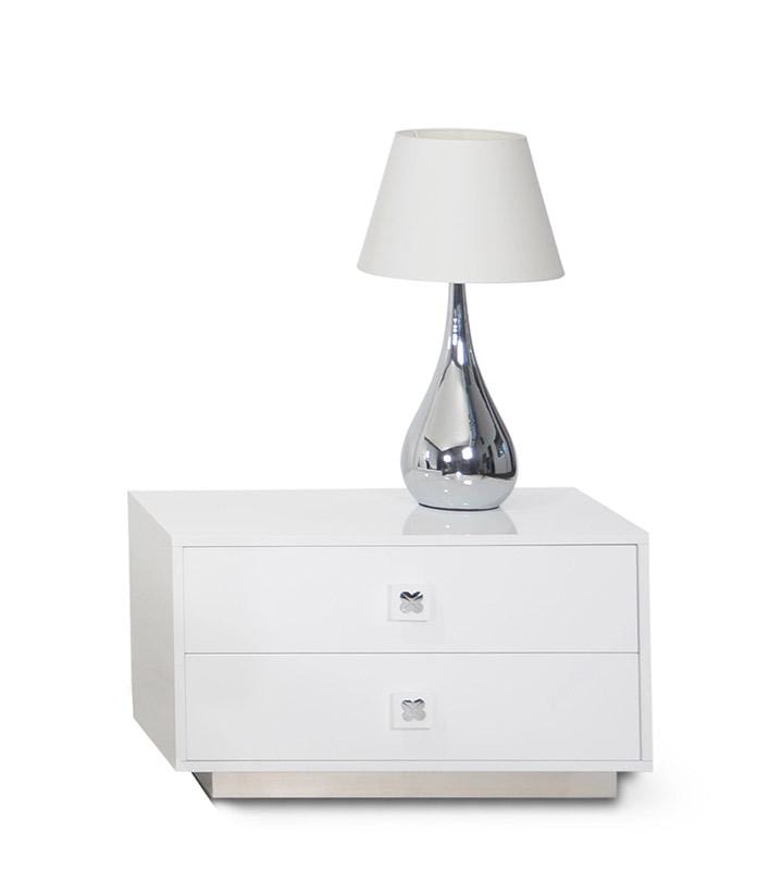 Nightstands White Nightstand - 19" White Gloss MDF Nightstand HomeRoots