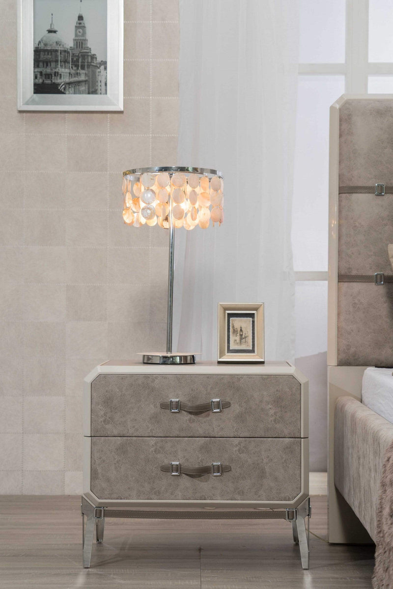 Nightstands Wood Nightstand - 18" X 28" X 25" Vintage Beige PU Wood Upholstered (Front) Metal Leg Veneer (Melamine) Nightstand HomeRoots