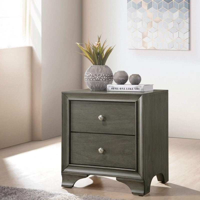 Wood Nightstand With 2 Drawers in Gray