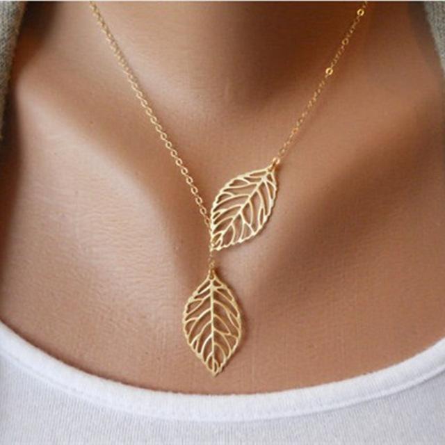 NK607 New Punk Fashion Minimalist Two Leaves Pendant Clavicle Necklaces For Women Jewelry Gift Tassel Summer Beach Chain Collier