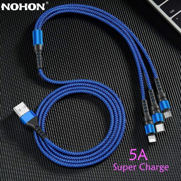 Nohon 5A 3 in 1 USB Cable for iPhone Charger Fast Charging Micro USB Type C Cable for Samsung S10 Xiaomi 8 Pin Lightning Cord AExp