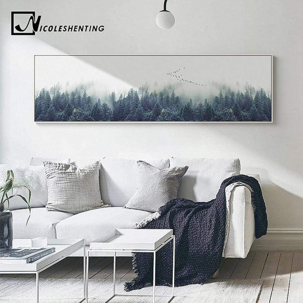 Nordic Decor Foggy Forest Landscape Wall Art Poster Canvas Art Print Forest Painting Wall Picture for Living Room JadeMoghul Inc. 