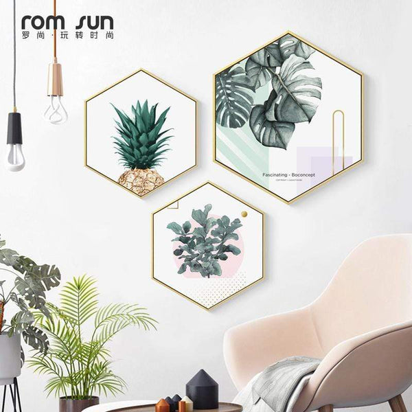 Nordic Hexagon Green Plant Canvas Painting HD Cactus Pineapple Wall Pictures For Living Room Fashion Home Decor Poster Wall Art JadeMoghul Inc. 