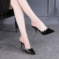 Nude Jewel Rhinestone Size 4 34 Crystal Shoes Women 2017 Summer Slides Leather High Heels Sandals Small Mules Slipper Stiletto-Black-33-JadeMoghul Inc.