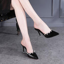 Nude Jewel Rhinestone Size 4 34 Crystal Shoes Women 2017 Summer Slides Leather High Heels Sandals Small Mules Slipper Stiletto-Black-33-JadeMoghul Inc.