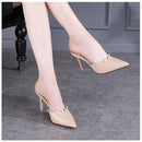Nude Jewel Rhinestone Size 4 34 Crystal Shoes Women 2017 Summer Slides Leather High Heels Sandals Small Mules Slipper Stiletto-Nude-33-JadeMoghul Inc.