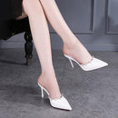 Nude Jewel Rhinestone Size 4 34 Crystal Shoes Women 2017 Summer Slides Leather High Heels Sandals Small Mules Slipper Stiletto-White-33-JadeMoghul Inc.