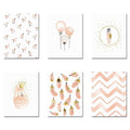Nursery Girl Bedroom Decoration Flamingo Feather Wall Art Canvas Poster and Print Cartoon Painting Wall Pictures for Living Room-13x18cm No Frame-6 pcs Set-JadeMoghul Inc.