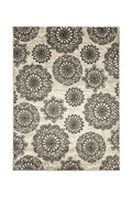 Nylon and Latex Area Rug With Flower Pattern, Small, Black and Beige-Rugs-Black Beige-Nylon & Latex Backing-JadeMoghul Inc.