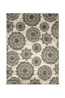 Nylon and Latex Area Rug With Flower Pattern, Small, Black and Beige-Rugs-Black Beige-Nylon & Latex Backing-JadeMoghul Inc.