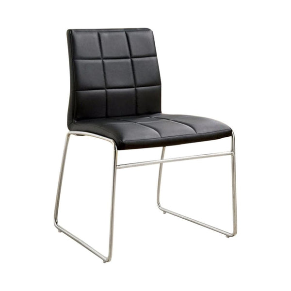 Oahu Contemporary Side Chair With Steel Tube, Black Finish, Set Of 2-Armchairs and Accent Chairs-Black-Chrome Leatherette-JadeMoghul Inc.