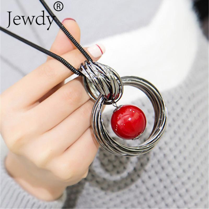 Ocean red white pearl ball pendant long necklace New circles simulated women black chain necklace fashion jewelry wholesale gift-red pearl-JadeMoghul Inc.
