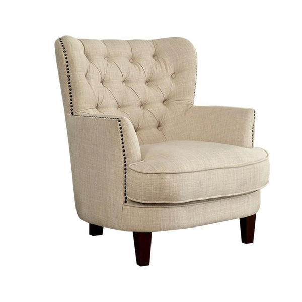 Odelia Contemporary Accent Chair, Ivory Finish-Armchairs and Accent Chairs-Ivory-Polyster Solid Wood-JadeMoghul Inc.